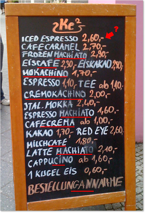 Kaffee Schreibweisen